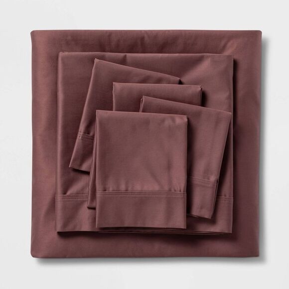 Threshold Signature Other - Open Box - Threshold Signature - Full 6pc 800 Thread Count Solid Sheet S Mauve